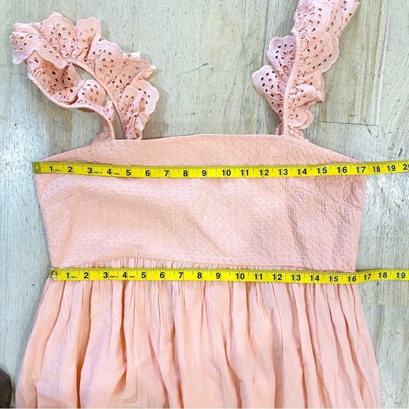 Apiece Apart 100% cotton light peach midi dress with ruffle shoulder straps - Picture 7 of 12
